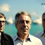 Heap of released DOJ documents in a pile labeled Jeffrey Epstein files