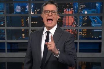 Stephen Colbert on The Late Show set