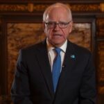 Governor Tim Walz speaking during a livestream address