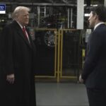 Karoline Leavitt speaking to reporters outside with a stern expression