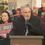 Philadelphia City Hall crowd and Larry Krasner speaking at rally