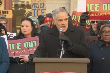 Philadelphia City Hall crowd and Larry Krasner speaking at rally