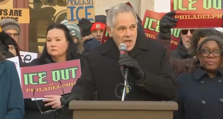 Philadelphia City Hall crowd and Larry Krasner speaking at rally
