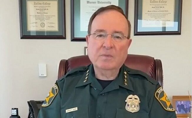 Polk County Sheriff Grady Judd speaking at a press event