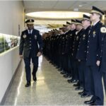 Chicago police badge with city skyline
