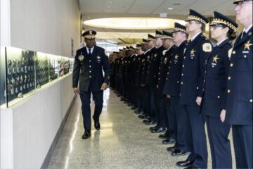 Chicago police badge with city skyline