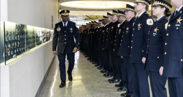 Chicago police badge with city skyline