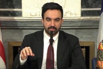 Mayor Zohran Mamdani speaking at a press event