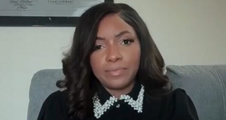 Rep. Jasmine Crockett speaking during a TV interview