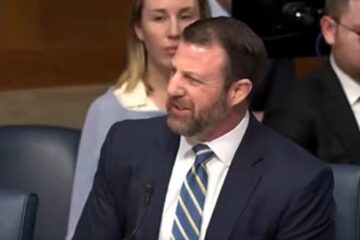 Senator Markwayne Mullin and Senator Bernie Sanders during Senate hearing