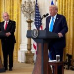 Aerial view of offshore gas platforms and LNG terminals near the Persian Gulf