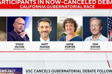 Empty debate stage and podiums after cancellation