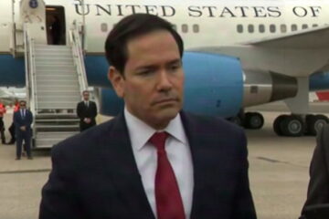 Secretary of State Marco Rubio speaking to reporters