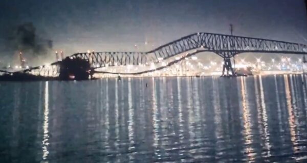 Francis Scott Key Bridge collapsed span and construction site