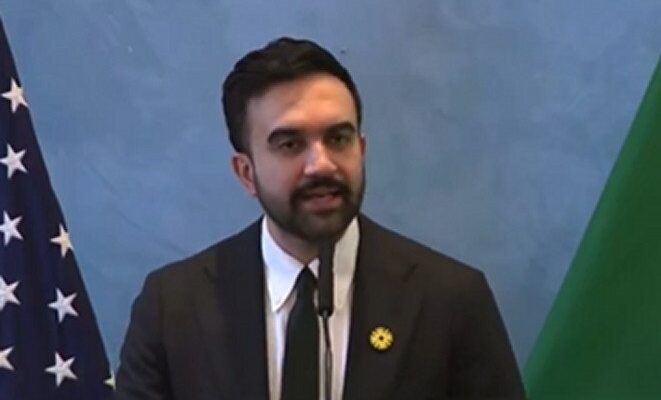 Zohran Mamdani speaking at Gracie Mansion St. Patrick's Day event