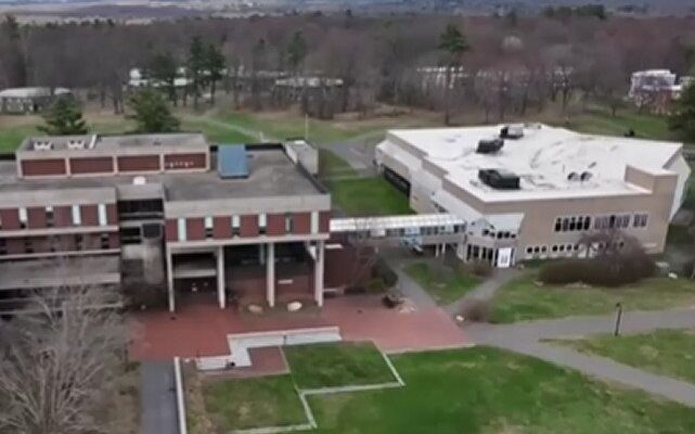 Hampshire College campus sign in Massachusetts