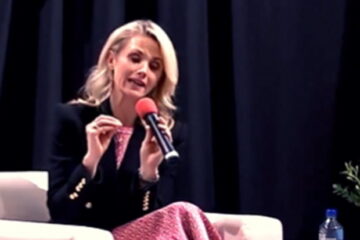 Jennifer Siebel Newsom speaking at an event about parenting and gender roles