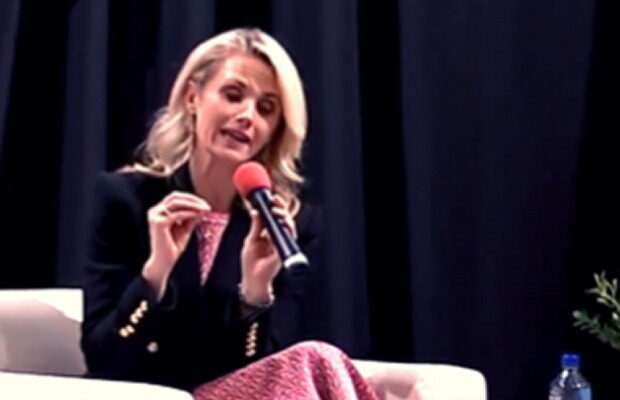 Jennifer Siebel Newsom speaking at an event about parenting and gender roles