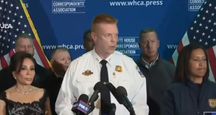 Police and security response outside the Washington Hilton during the White House Correspondents’ Dinner incident