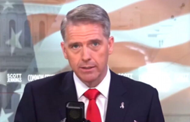 Scott Jennings speaking during a radio segment about political violence