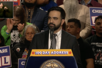 Mayor Zohran Mamdani speaking at 100-day event in Queens