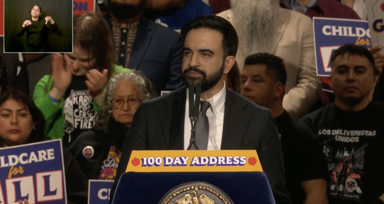 Mayor Zohran Mamdani speaking at 100-day event in Queens