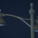 Broken streetlight in Los Angeles after copper theft