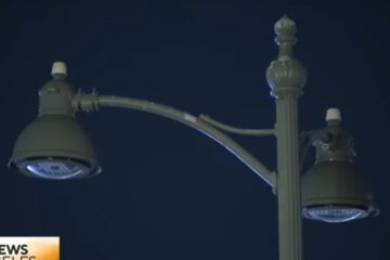 Broken streetlight in Los Angeles after copper theft