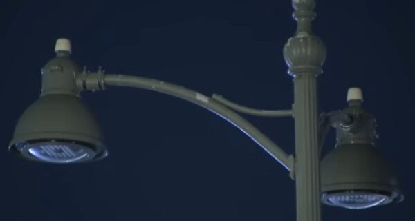 Broken streetlight in Los Angeles after copper theft