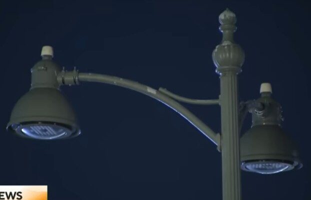 Broken streetlight in Los Angeles after copper theft