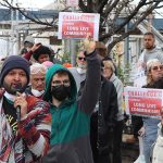 Protesters gather outside the Delaney Hall detention facility in Newark, New Jersey