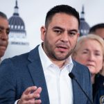 Rep. Gabe Vasquez speaking at a public event in New Mexico