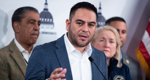 Rep. Gabe Vasquez speaking at a public event in New Mexico