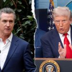 Gavin Newsom speaks at a news conference about taxing Trump fund recipients