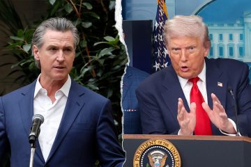 Gavin Newsom speaks at a news conference about taxing Trump fund recipients