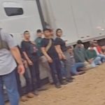 Texas DPS vehicle near a semi-truck stop in Laredo