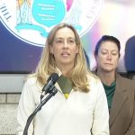 New Jersey Governor Mikie Sherrill speaking about the unrest outside Delaney Hall in Newark