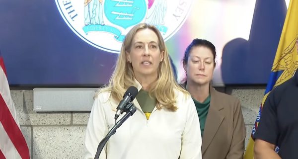 New Jersey Governor Mikie Sherrill speaking about the unrest outside Delaney Hall in Newark