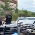 Florida highway scene during an ICE operation with two pickup trucks involved in a crash