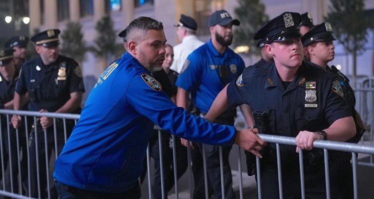 Police presence outside Madison Square Garden during a Knicks game