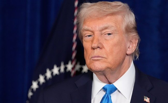 Trump speaks in the Oval Office during remarks about the SAVE America Act