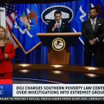 Southern Poverty Law Center building with legal documents and DOJ filing allegations