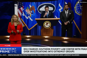 Southern Poverty Law Center building with legal documents and DOJ filing allegations