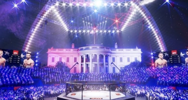 White House South Lawn with UFC event setup concept