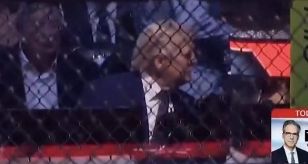 Trump at a UFC event reacting after Josh Hokit’s post-fight speech