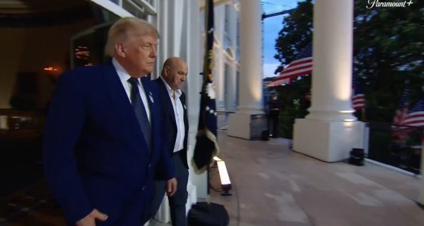 President Trump and Dana White arrive at UFC Freedom 250 at the White House