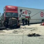 Semi-truck jackknifed on the 210 Freeway in Irwindale after a deadly crash