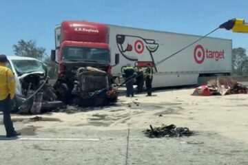Semi-truck jackknifed on the 210 Freeway in Irwindale after a deadly crash