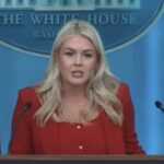 Karoline Leavitt speaks during a White House press briefing about Trump and the SAVE America Act