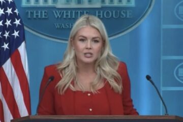 Karoline Leavitt speaks during a White House press briefing about Trump and the SAVE America Act
